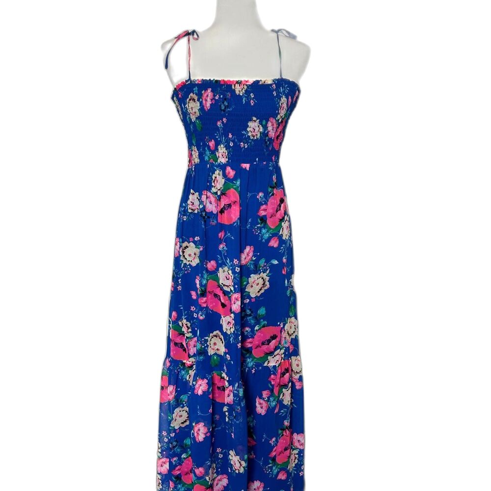 EXPRESS Floral Tank Maxi Tie-Shoulder Smocked Sundress Size S